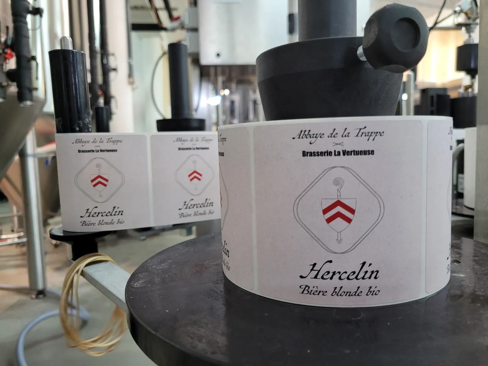 Les bouteilles d’Hercelin sur la chaîne d’embouteillage